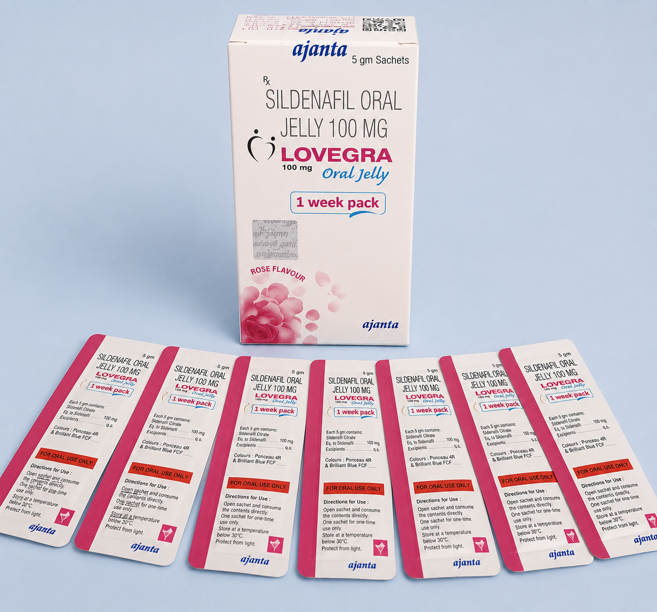 LOVEGRA ORAL JELLY 100 MG - confezione e prodotto, immagine 1